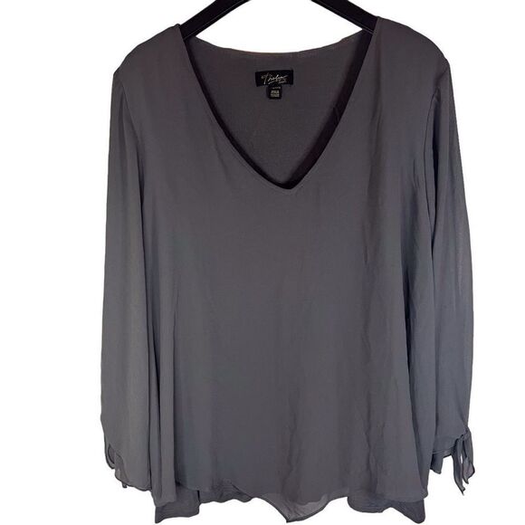 Thalia & Sodi‎ Womens Flowy Vneck Tie Arms Grey Blouse Size XXL Career Wear - Picture 1 of 8